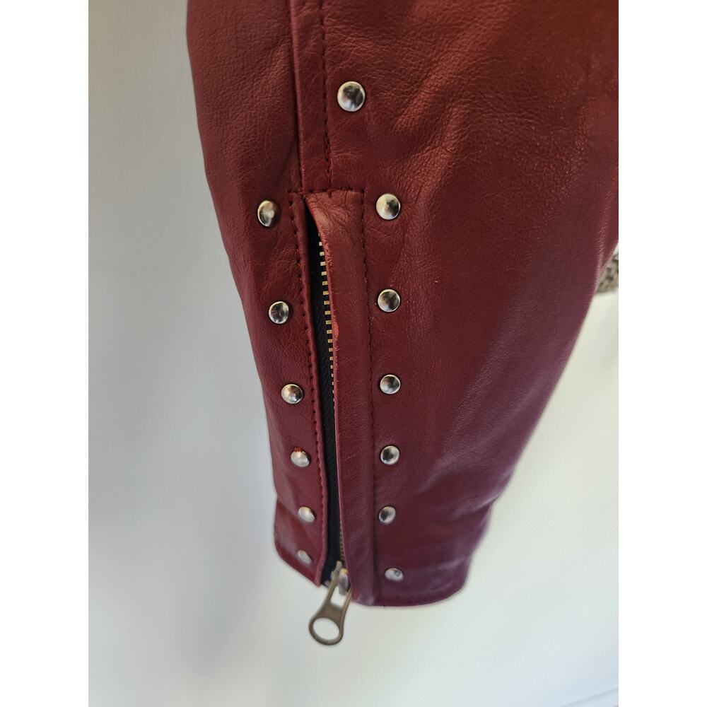 Harley Davidson Women's Red Leather Biker Jacket Size Small Studded Zippers - Picture 16 of 16